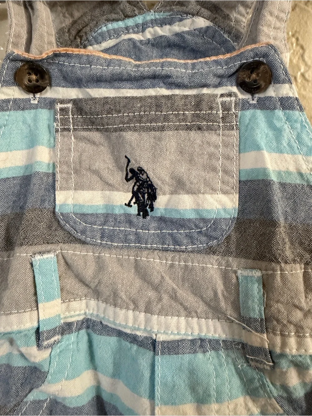 U.S. Polo Assn. Blue & Gray Striped Baby Short Overalls